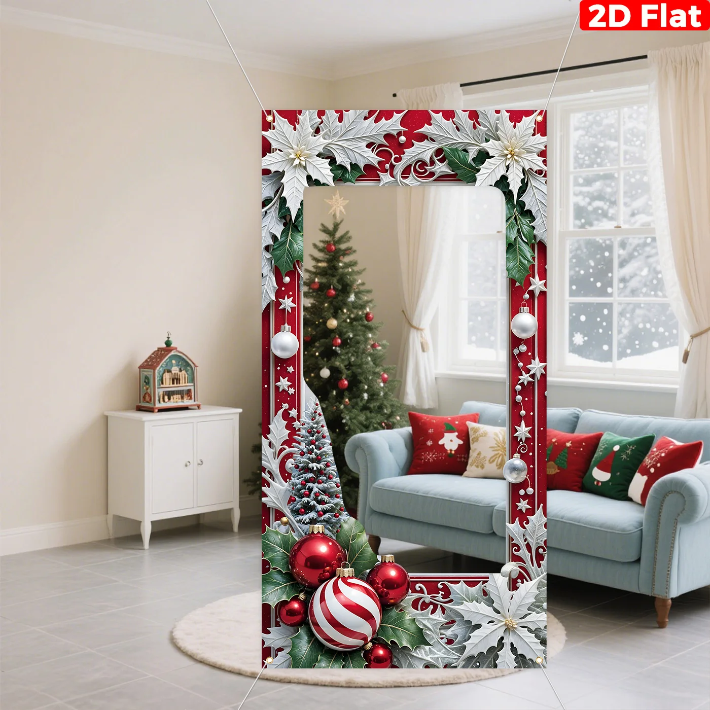 2D Flat Christmas Themed Cutout Photo Booth Backdrop Polyester Fiber with Festive Snowflake Christmas Party Decoration