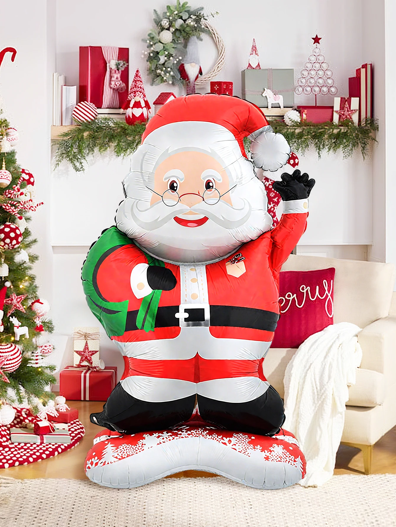 1pc Standing Santa Claus Foil Balloon For Christmas Theme Party, New Year Family Celebration Holiday Ornament