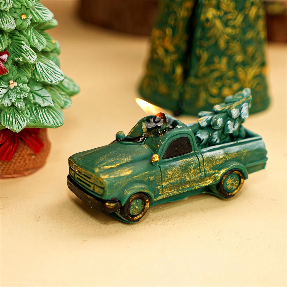 Car with Christmas Tree Candle Mold 3D Car with Pine Tree Soap Resin Mold for Holiday Decoration Christmas Home Decor Gift