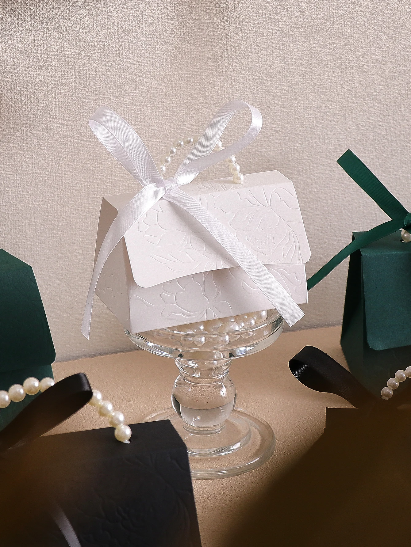 10-Pack of Stylish Embossed Gift Boxes, Available in Various Colors, with Satin Ribbon and Faux Pearl Handles, Embossed Floral Candy Boxes, Suitable for Various Occasions Mother's Day, Father's Day, Graduation Season, Wedding, Halloween, Christmas, Birthday Mini Packaging Bags