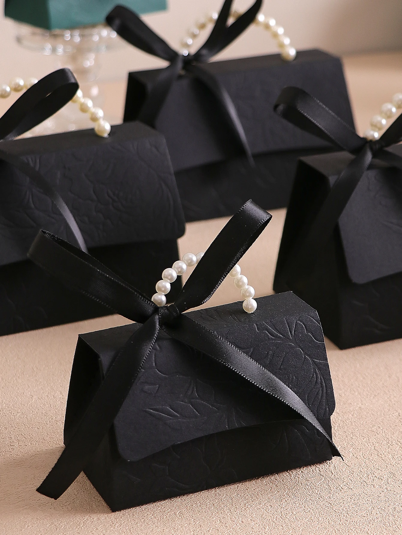 10-Pack of Stylish Embossed Gift Boxes, Available in Various Colors, with Satin Ribbon and Faux Pearl Handles, Embossed Floral Candy Boxes, Suitable for Various Occasions Mother's Day, Father's Day, Graduation Season, Wedding, Halloween, Christmas, Birthday Mini Packaging Bags