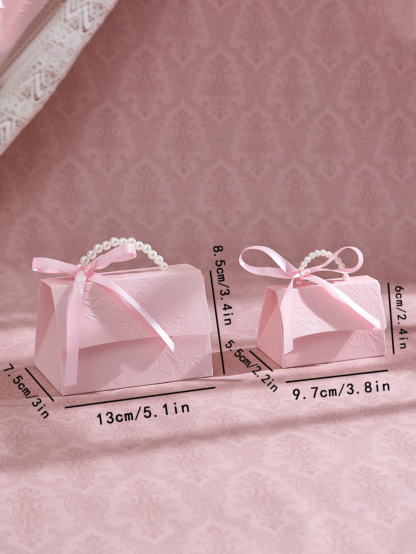 10-Pack of Stylish Embossed Gift Boxes, Available in Various Colors, with Satin Ribbon and Faux Pearl Handles, Embossed Floral Candy Boxes, Suitable for Various Occasions Mother's Day, Father's Day, Graduation Season, Wedding, Halloween, Christmas, Birthday Mini Packaging Bags