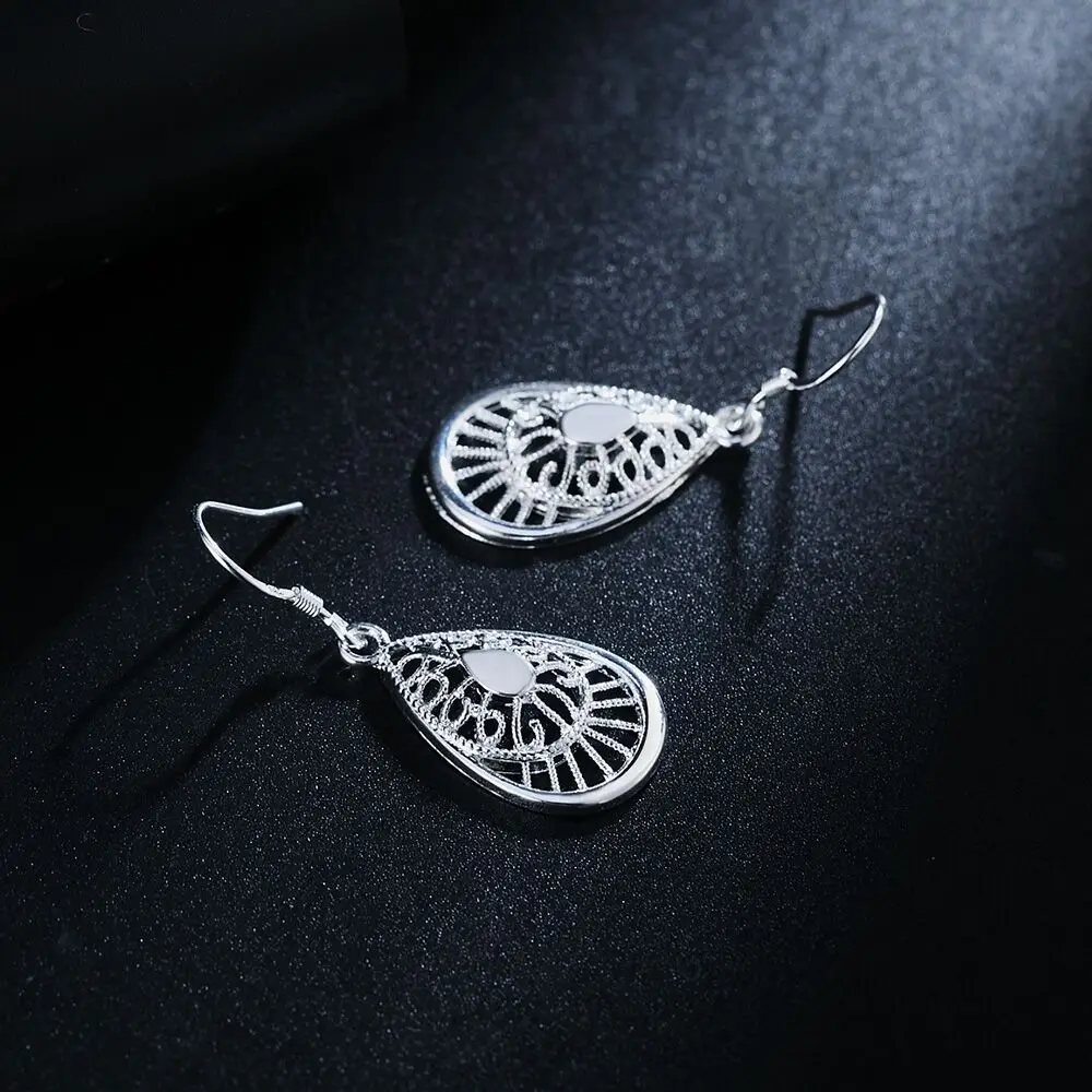 Hot Selling 925 Sterling Silver Vintage Earrings High Quality Fashion Jewelry Christmas Gift Carved Water Drops