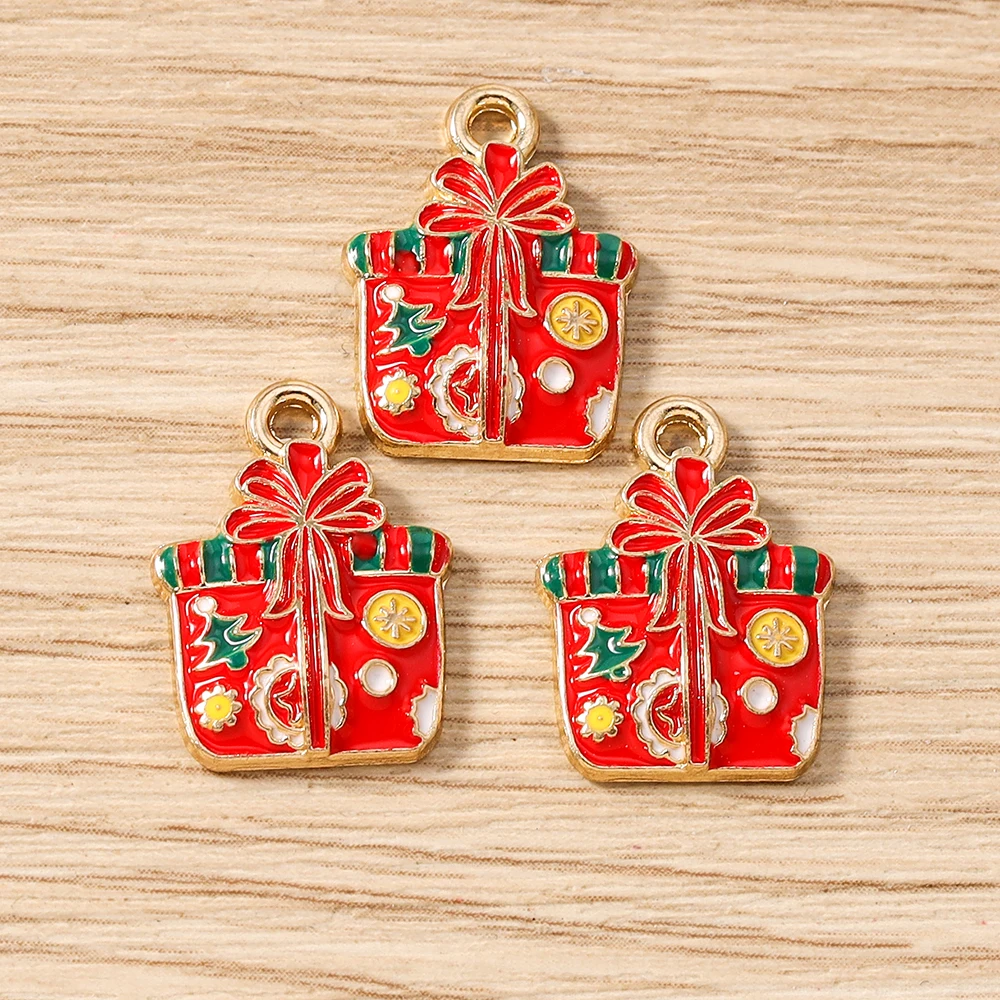 Tusember 10pcs Enamel Christmas Gingerbread House Charms for Christmas Necklaces Earrings Bracelets Pendant Craft