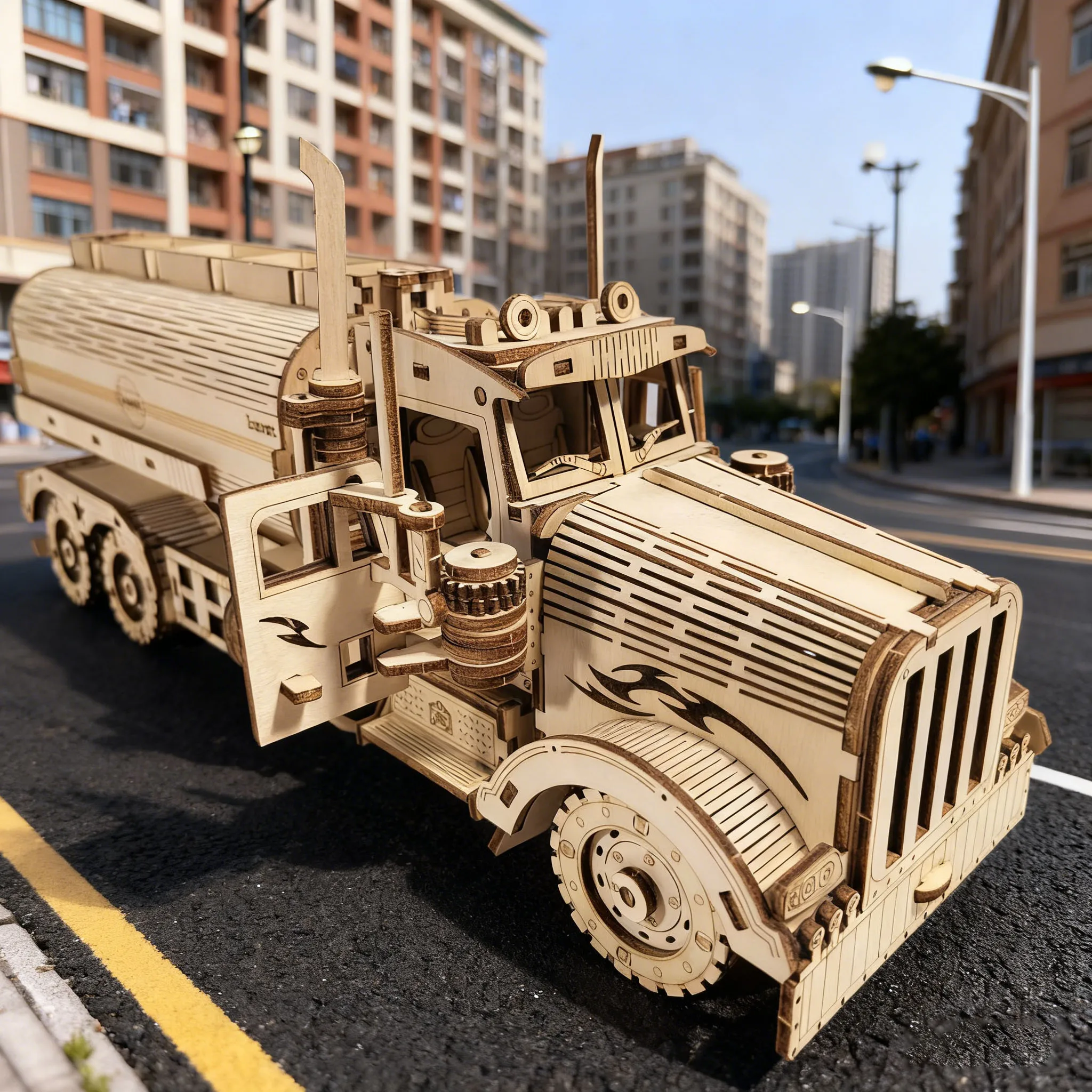 Wooden Mini Oil Tanker Model Toy Puzzle DIY Wooden 3D Puzzle Truck Assembly Educational Birthday Gift Christmas Present