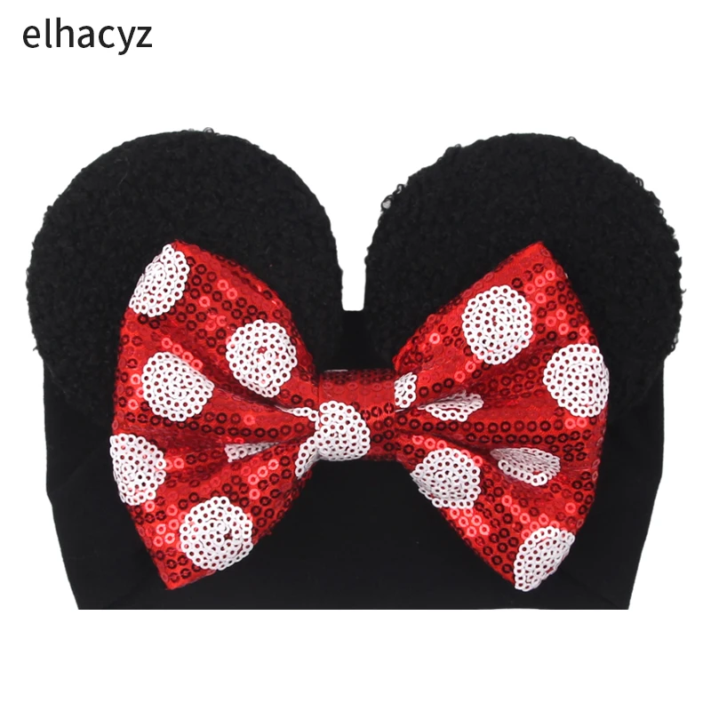 NEW Mouse Ears Baby Headbands For Girls Princess Cosplay Sequin 5"Bow Headwrap Baby Turban Christmas Party DIY Hair Accessory