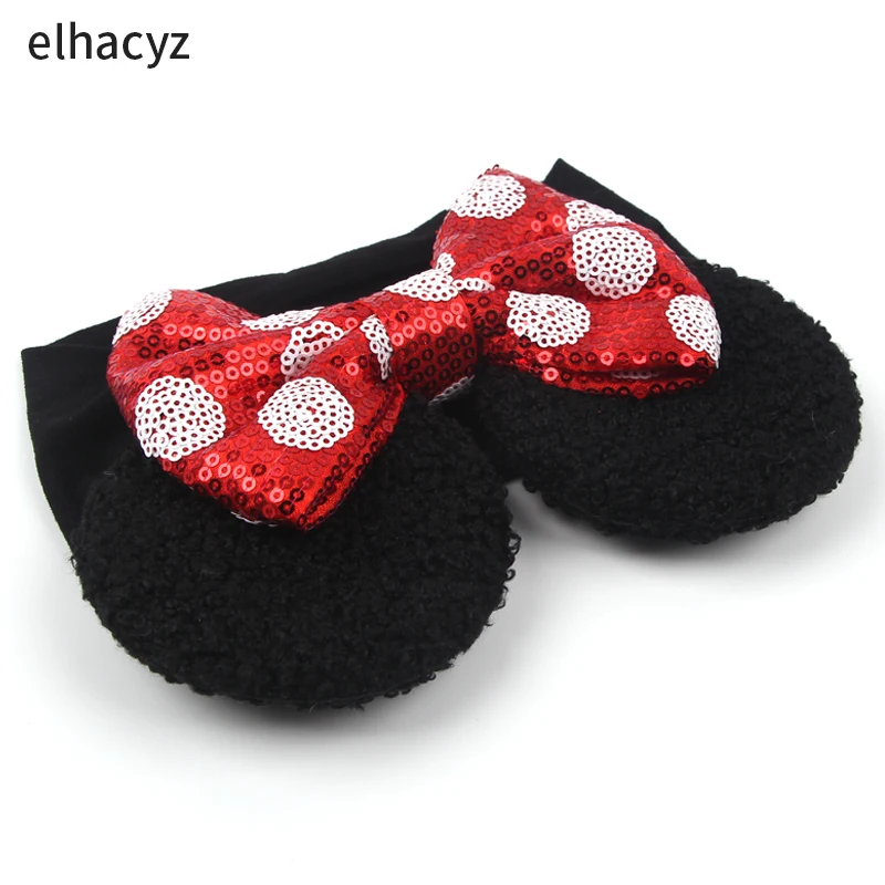 NEW Mouse Ears Baby Headbands For Girls Princess Cosplay Sequin 5"Bow Headwrap Baby Turban Christmas Party DIY Hair Accessory