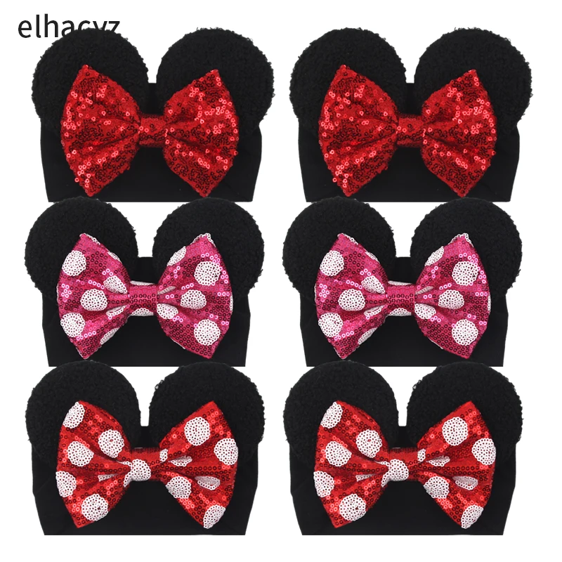 NEW Mouse Ears Baby Headbands For Girls Princess Cosplay Sequin 5"Bow Headwrap Baby Turban Christmas Party DIY Hair Accessory