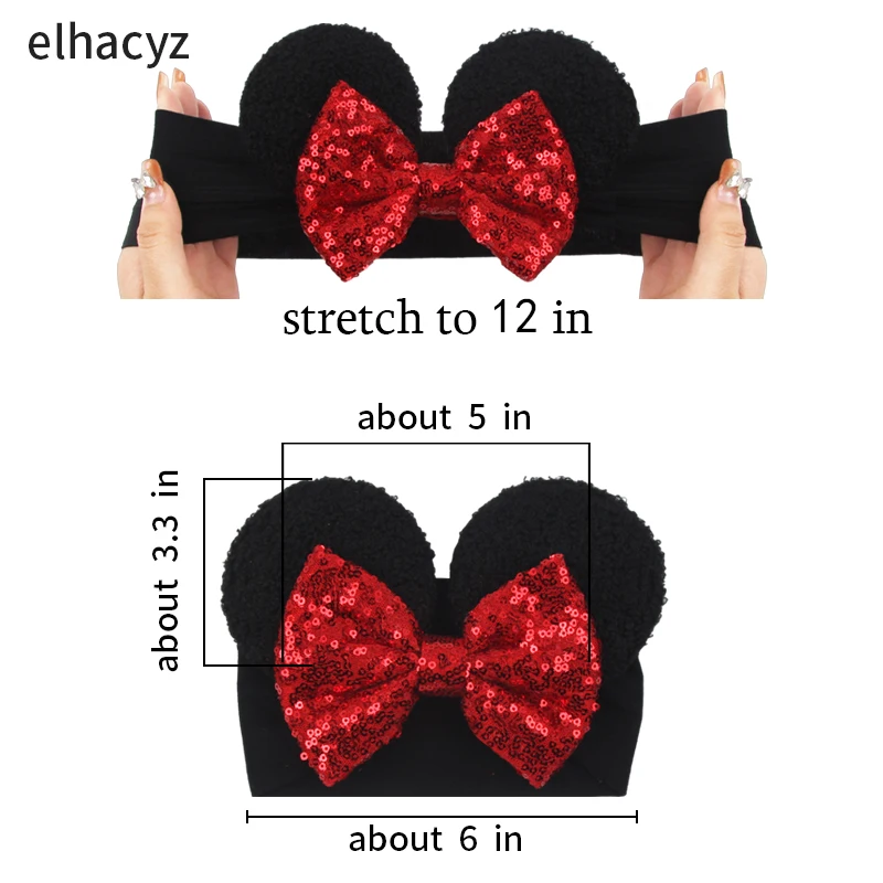 NEW Mouse Ears Baby Headbands For Girls Princess Cosplay Sequin 5"Bow Headwrap Baby Turban Christmas Party DIY Hair Accessory