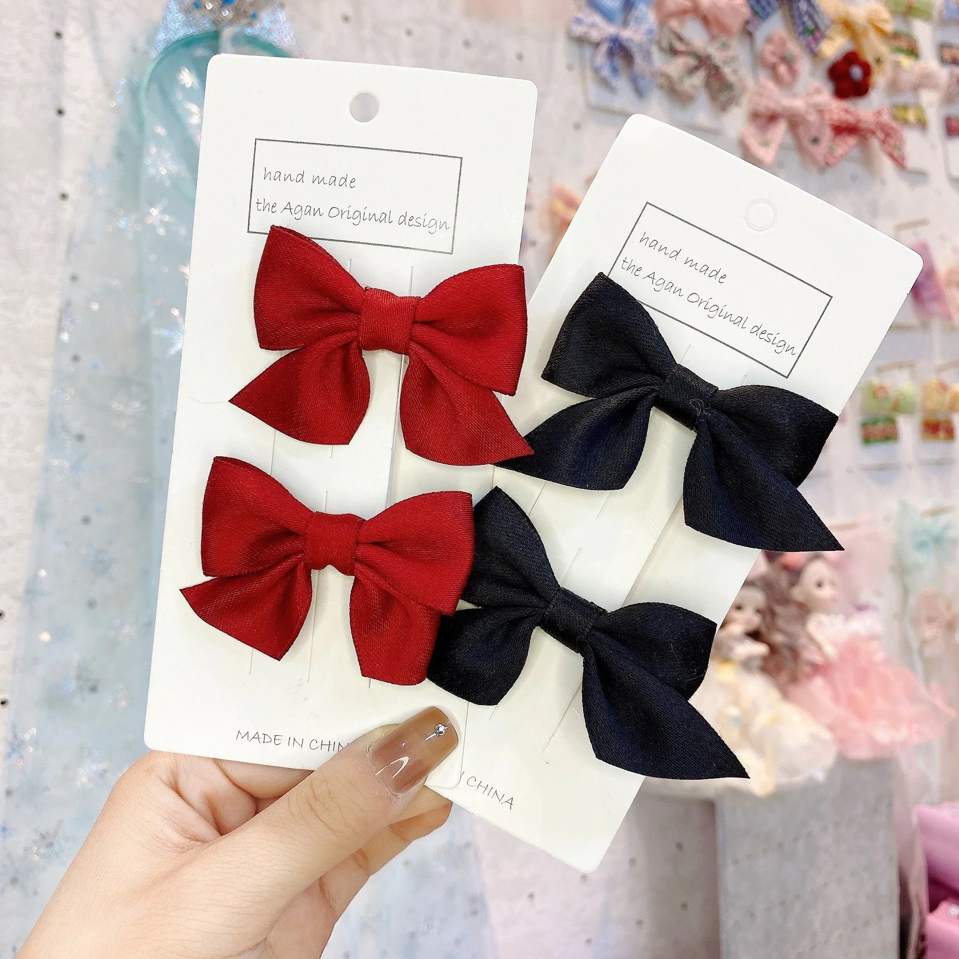 2Pcs/Set Kids Red Bows Hair Clips for Baby Girls Handmade Ribbon Bowknots Hairpins Barrettes New Year Christmas Hair Accessories