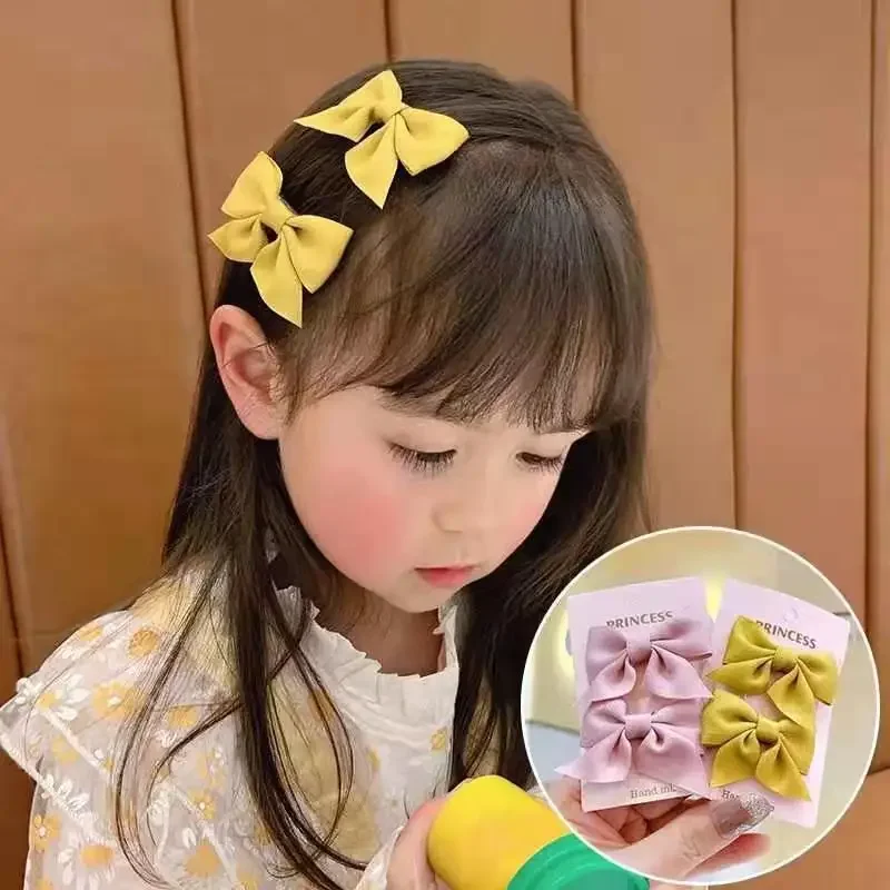 2Pcs/Set Kids Red Bows Hair Clips for Baby Girls Handmade Ribbon Bowknots Hairpins Barrettes New Year Christmas Hair Accessories