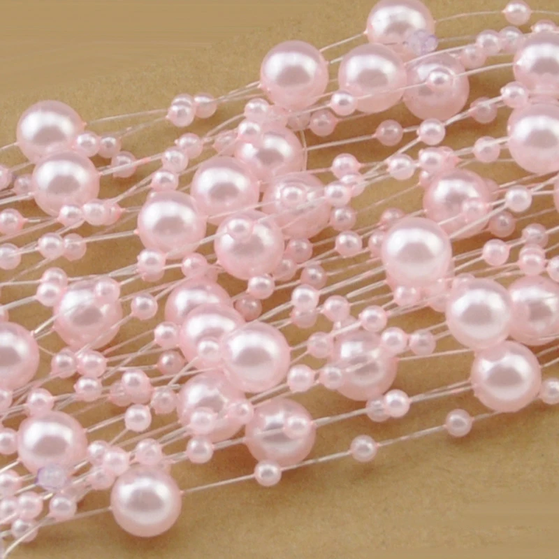 10M 3-8mm Beads Garland Pearl Strands Fish Chain Ribbon for Christmas Tree Wreath Gift Wrapping Decoration