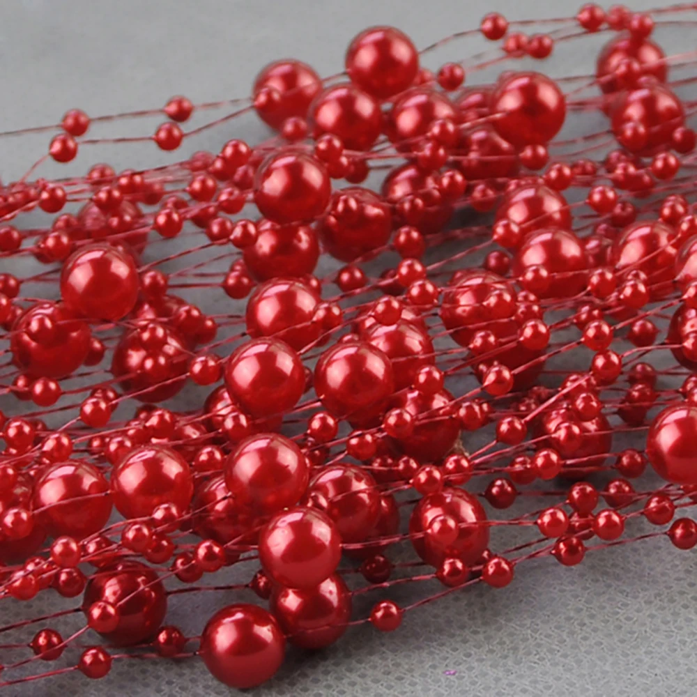 10M 3-8mm Beads Garland Pearl Strands Fish Chain Ribbon for Christmas Tree Wreath Gift Wrapping Decoration