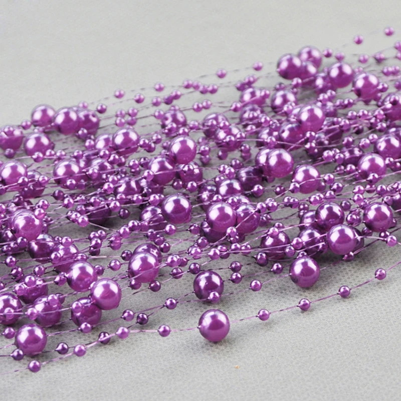 10M 3-8mm Beads Garland Pearl Strands Fish Chain Ribbon for Christmas Tree Wreath Gift Wrapping Decoration