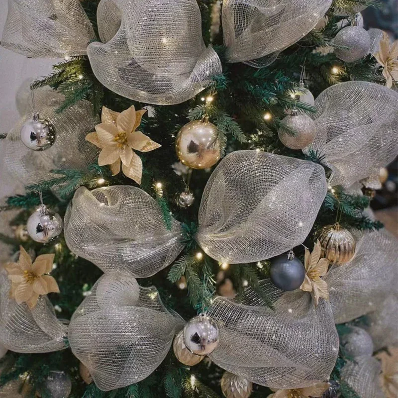 Christmas Tree Decorations Ribbon Mesh Ribbon for Wreath Bow Garland 2025 Christmas Decor Home Decor Gifts Navidad New Year 2026