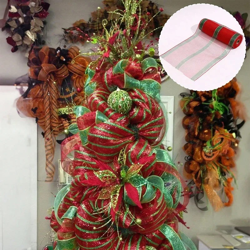 Christmas Tree Decorations Ribbon Mesh Ribbon for Wreath Bow Garland 2025 Christmas Decor Home Decor Gifts Navidad New Year 2026