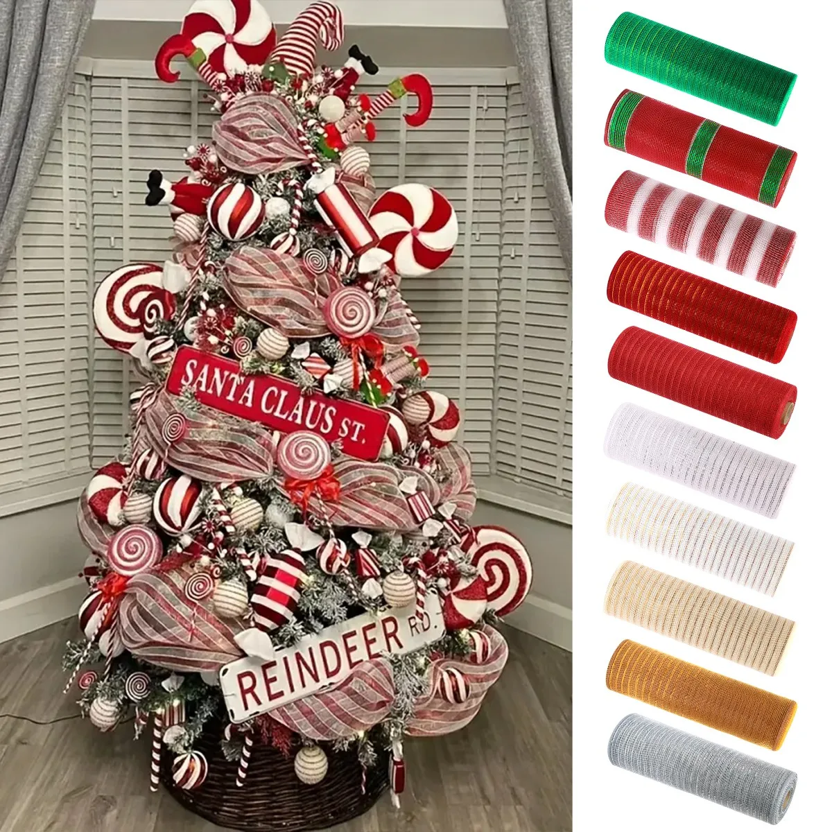 Christmas Tree Decorations Ribbon Mesh Ribbon for Wreath Bow Garland 2025 Christmas Decor Home Decor Gifts Navidad New Year 2026