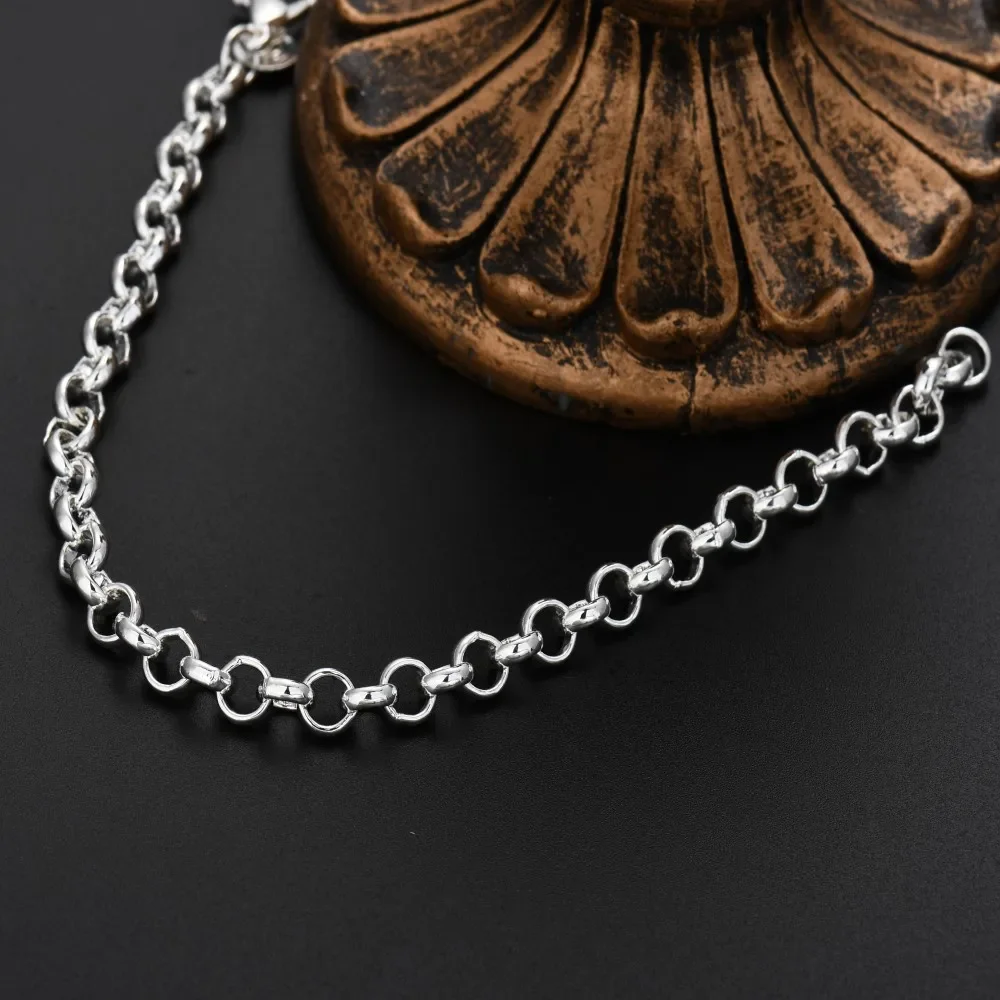 Fine 925 Sterling Silver Circle 4MM Chain Bracelets for Women Man Fashion Jewelry Wedding Party Christmas Gifts fit pendant