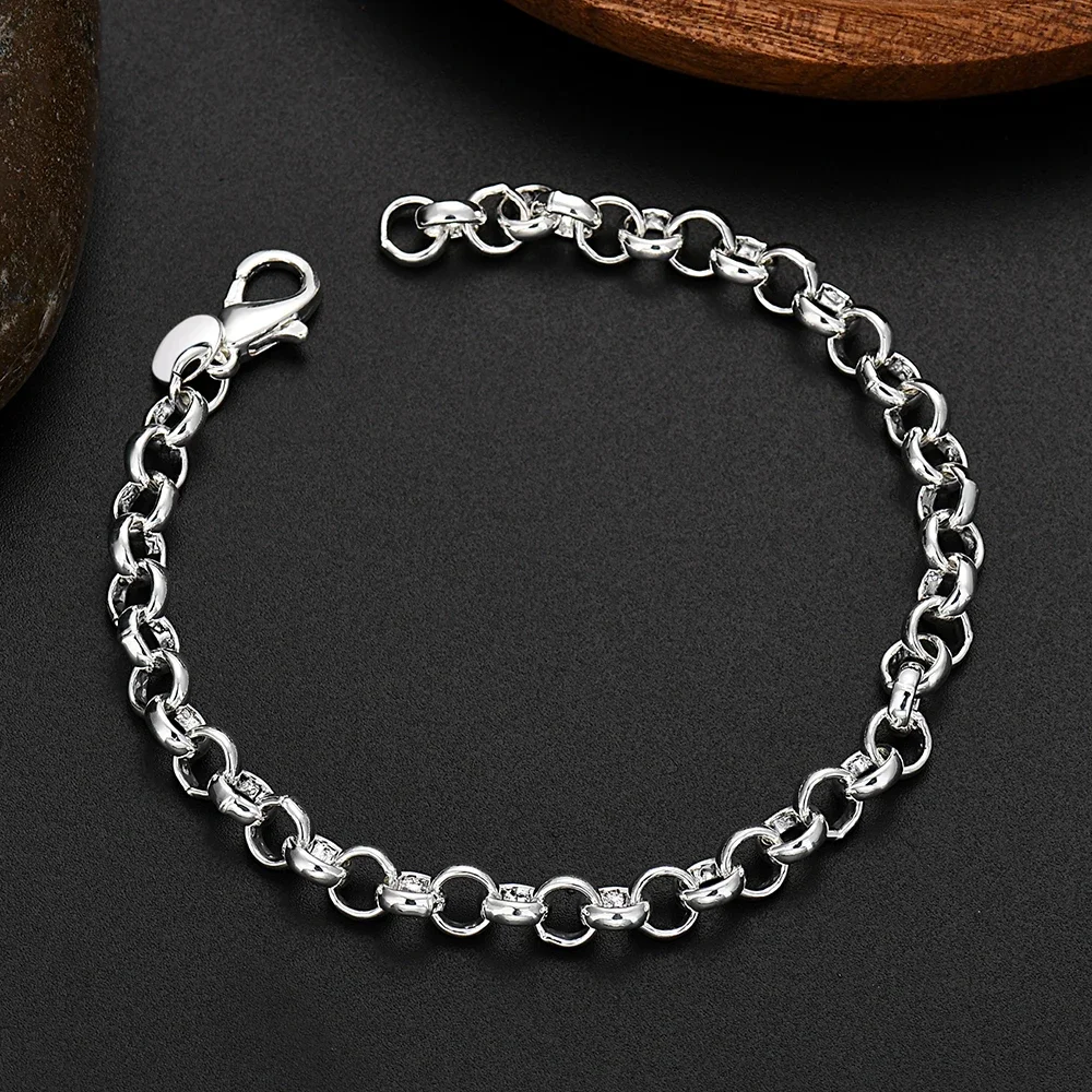 Fine 925 Sterling Silver Circle 4MM Chain Bracelets for Women Man Fashion Jewelry Wedding Party Christmas Gifts fit pendant