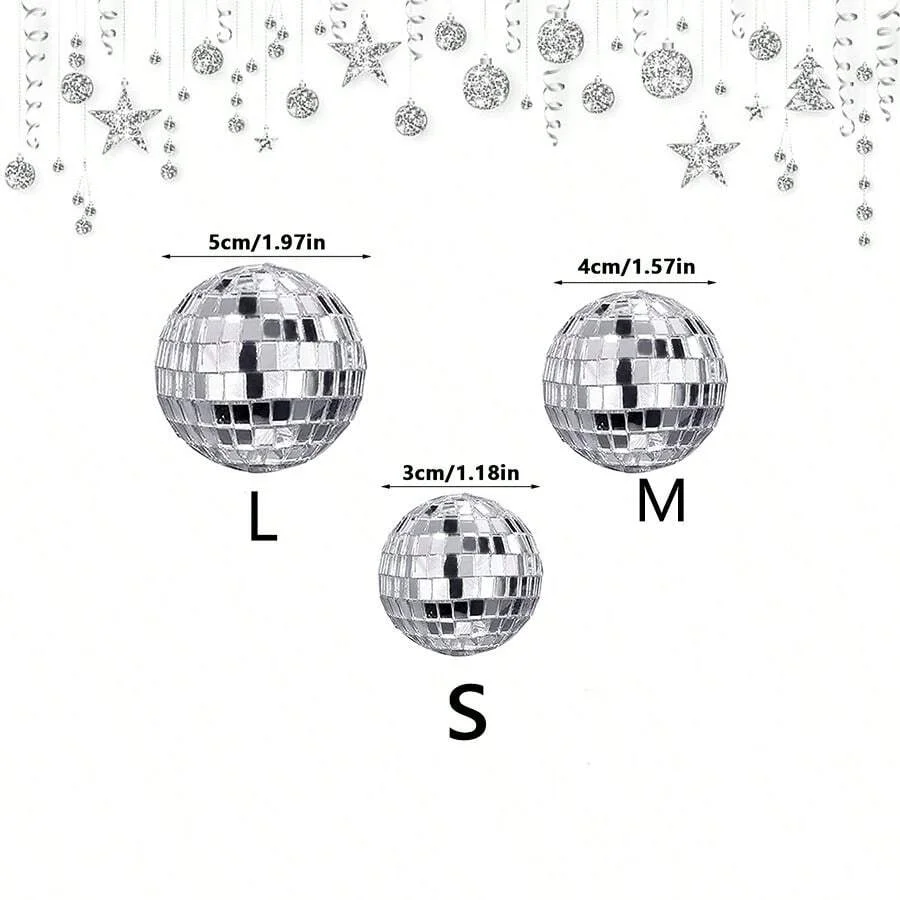 10pc Mini Mirror Disco Ball Stage Light Reflective Rotating Bright Silver Glass Ball Christmas Birthday Wedding Party Cake Decor