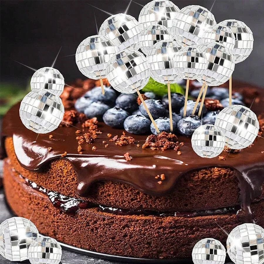 10pc Mini Mirror Disco Ball Stage Light Reflective Rotating Bright Silver Glass Ball Christmas Birthday Wedding Party Cake Decor