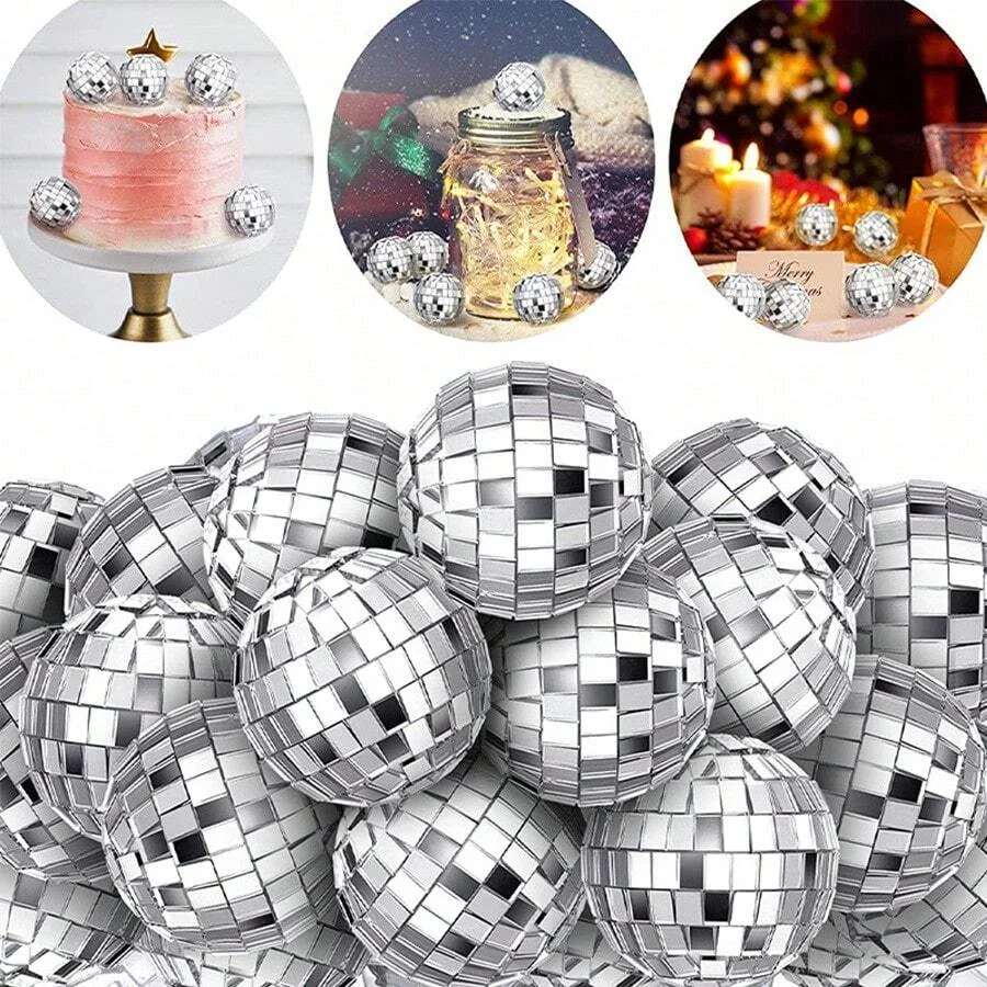 10pc Mini Mirror Disco Ball Stage Light Reflective Rotating Bright Silver Glass Ball Christmas Birthday Wedding Party Cake Decor