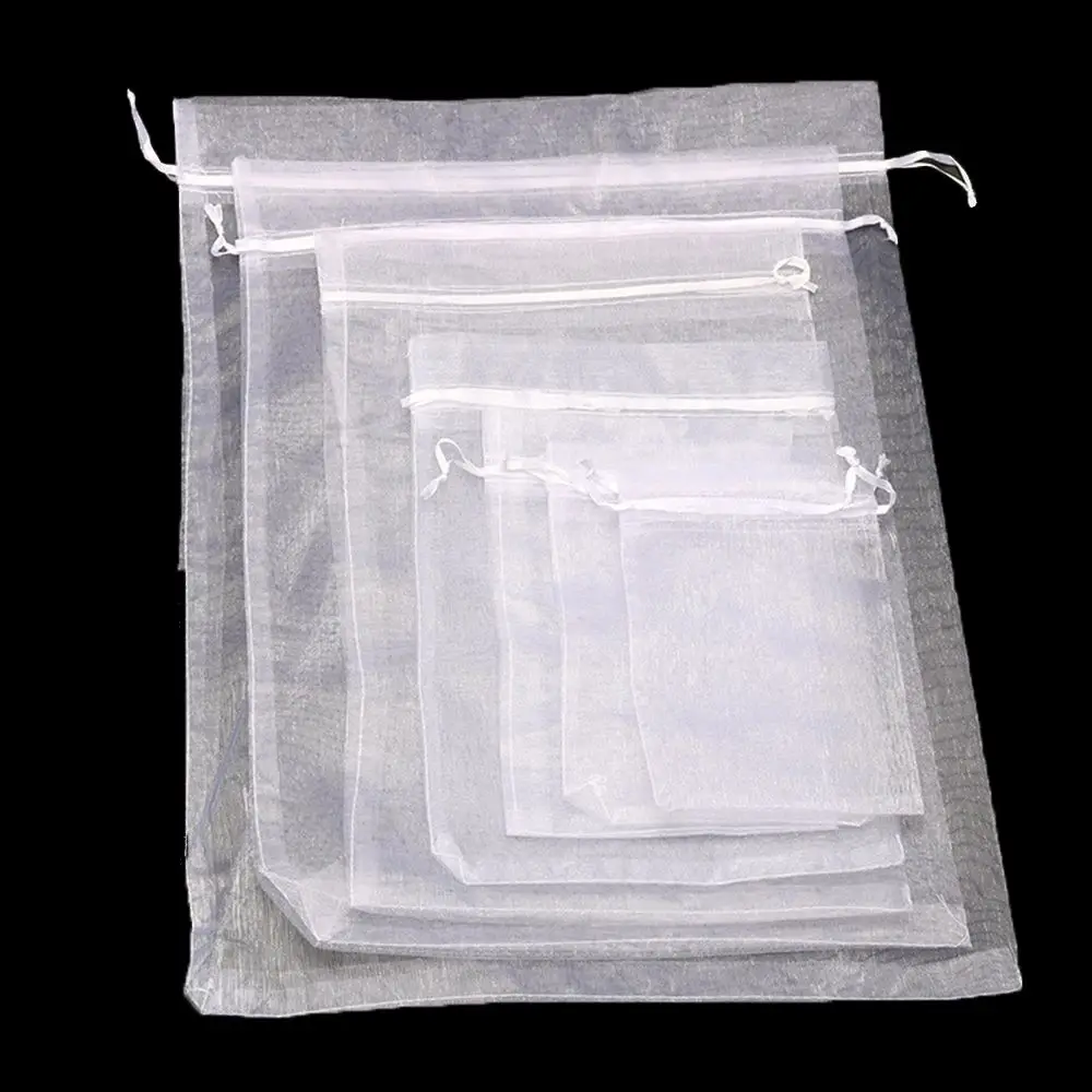 25PCS Drawable Party Supply Christmas Favor Jewelry Packing White Pouches Drawstring Pocket Organza Gauze Sachet Gift Bags