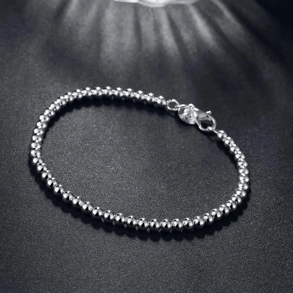 Christmas gifts charm 925 Sterling Bracelet 4MM beads chain for woman Popular brands jewelry fashion Wedding party
