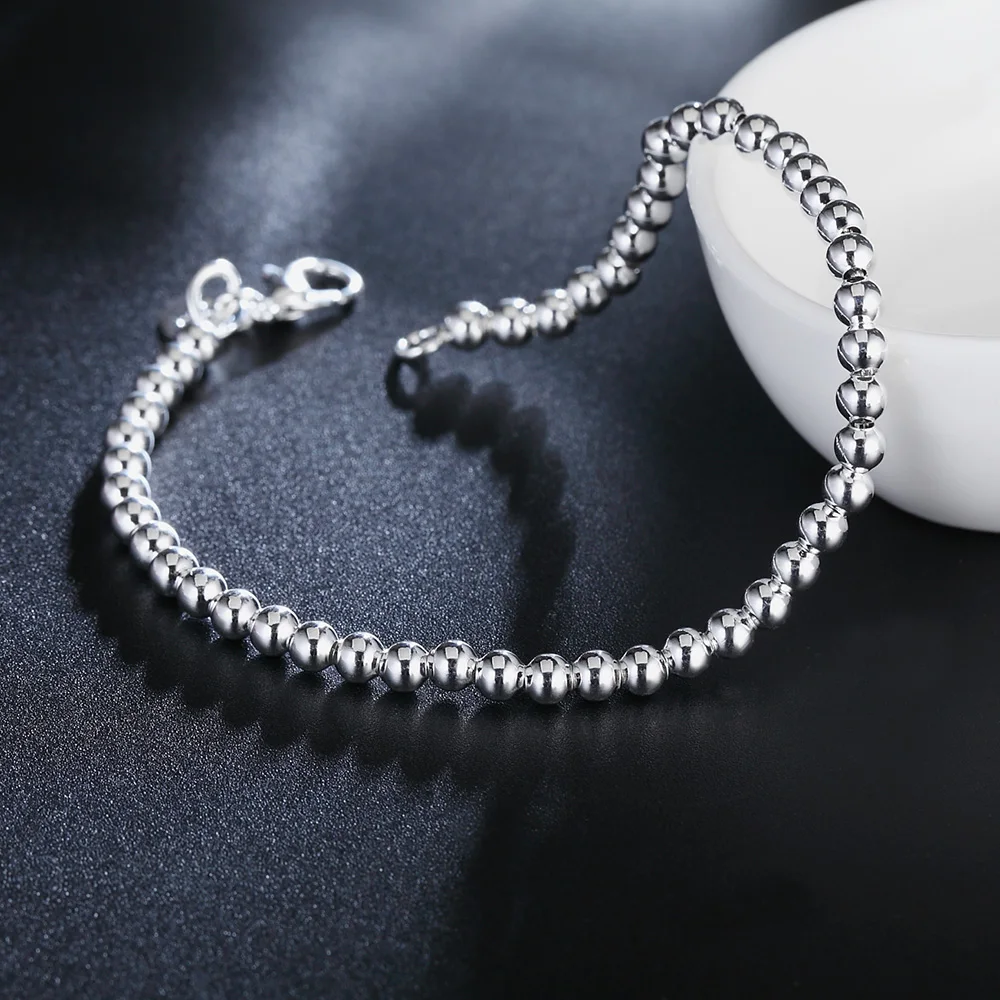 Christmas gifts charm 925 Sterling Bracelet 4MM beads chain for woman Popular brands jewelry fashion Wedding party