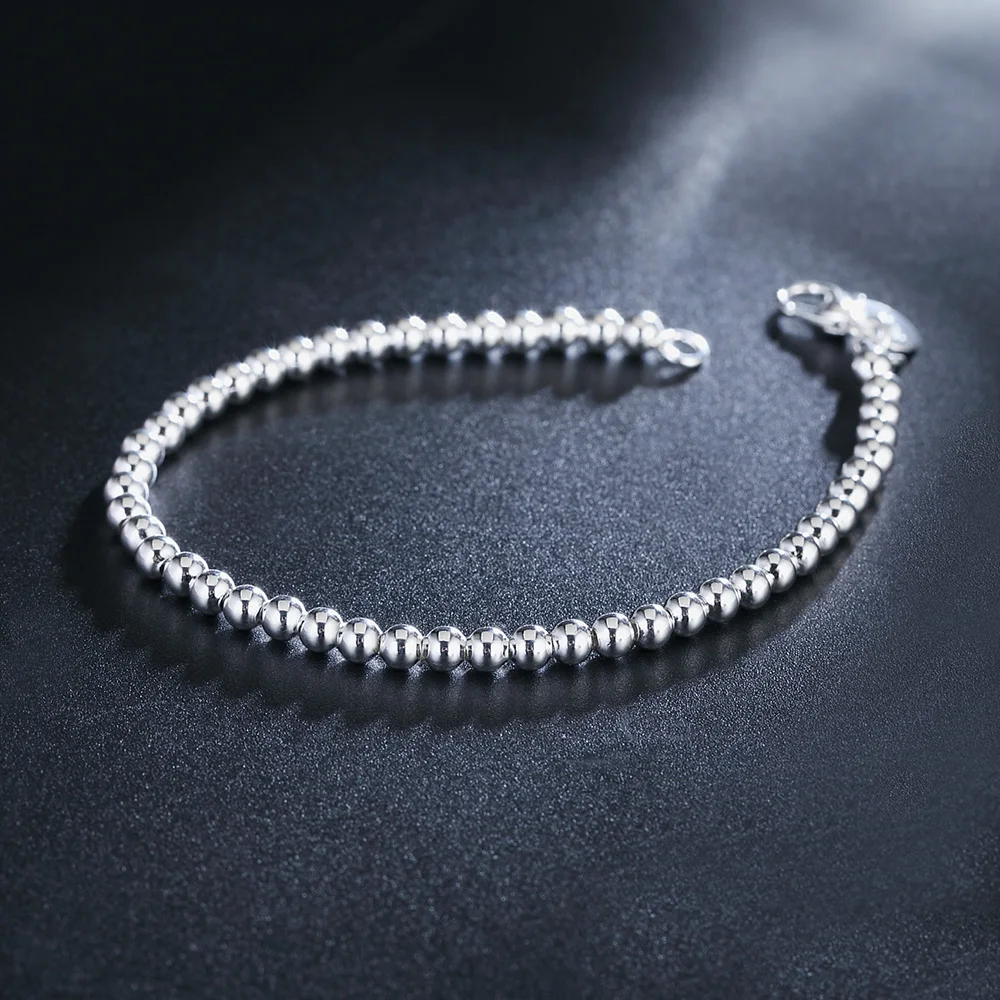 Christmas gifts charm 925 Sterling Bracelet 4MM beads chain for woman Popular brands jewelry fashion Wedding party