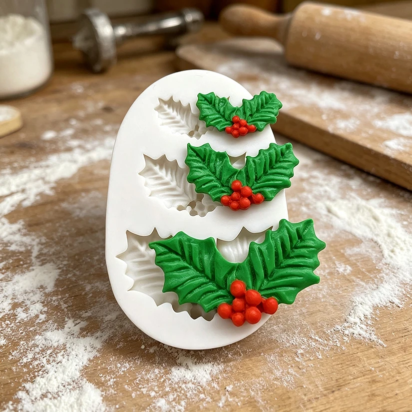 Holly Berry Christmas Silicone Cake Baking Mold Sugarcraft Chocolate Cupcake Mould Fondant Decorating Tools