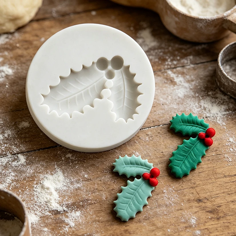 Holly Berry Christmas Silicone Cake Baking Mold Sugarcraft Chocolate Cupcake Mould Fondant Decorating Tools