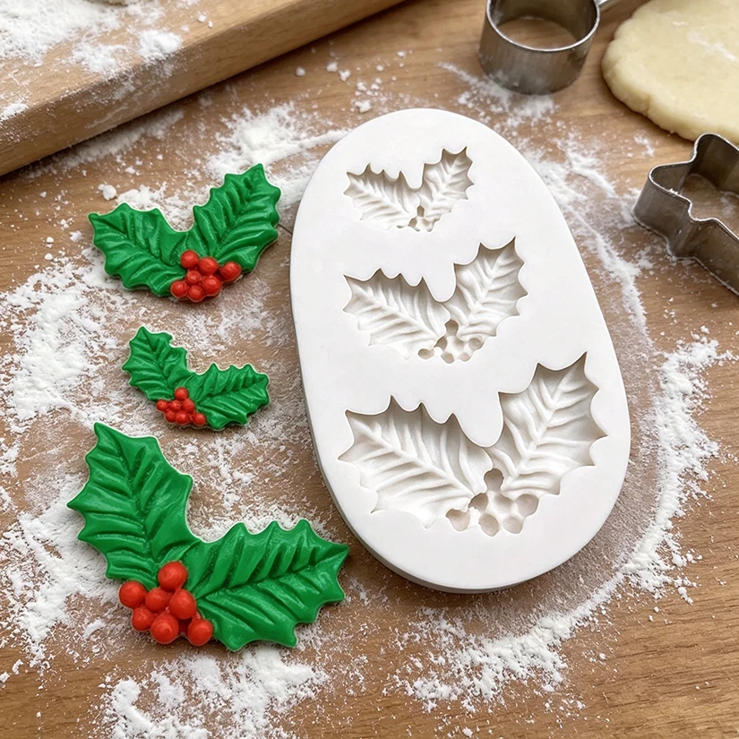 Holly Berry Christmas Silicone Cake Baking Mold Sugarcraft Chocolate Cupcake Mould Fondant Decorating Tools