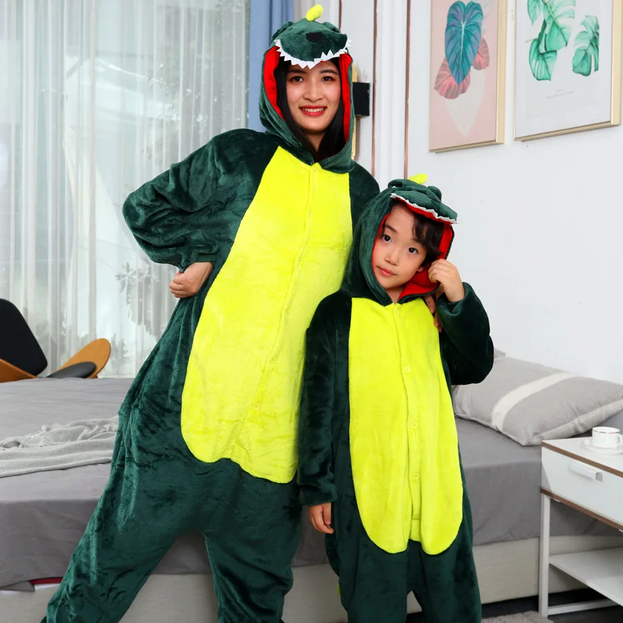 Kigurumi Green Dinosaur Cartoon Pajamas Onesies Women Men Animal Pyjamas Jumpsuits Christmas Halloween Cosplay Party Costumes