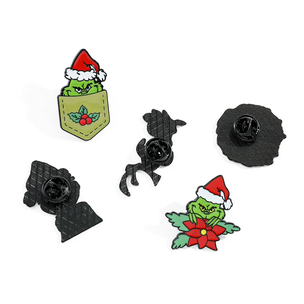 Christmas Movies Enamel Pins Funny Green Furry Monster Brooch Badges Lapel Backpack Jewelry Gift for Fans Wholesale