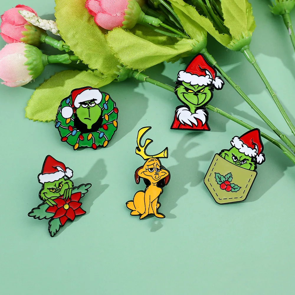 Christmas Movies Enamel Pins Funny Green Furry Monster Brooch Badges Lapel Backpack Jewelry Gift for Fans Wholesale