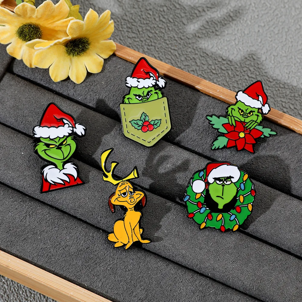 Christmas Movies Enamel Pins Funny Green Furry Monster Brooch Badges Lapel Backpack Jewelry Gift for Fans Wholesale