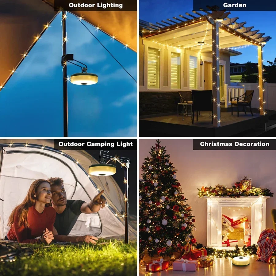 10m LED Reel String Lights Outdoor USB Rechargeable Camping Lamp Solar Fairy Christmas Lights Garden Room Decorative Tent Light