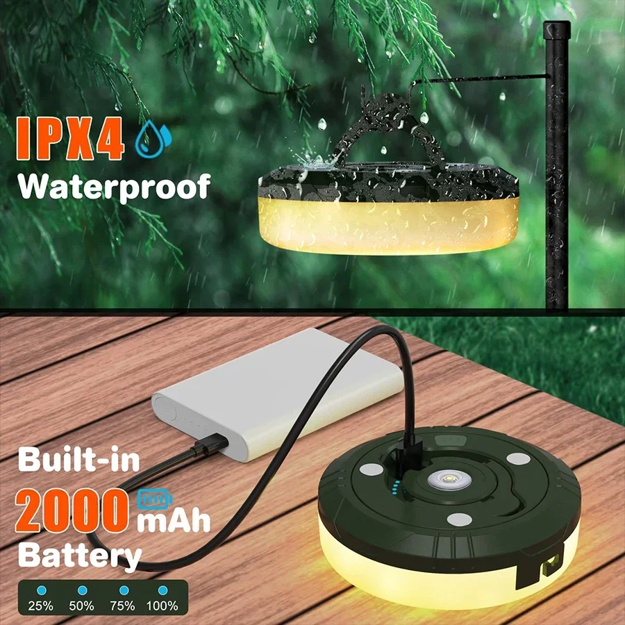 10m LED Reel String Lights Outdoor USB Rechargeable Camping Lamp Solar Fairy Christmas Lights Garden Room Decorative Tent Light