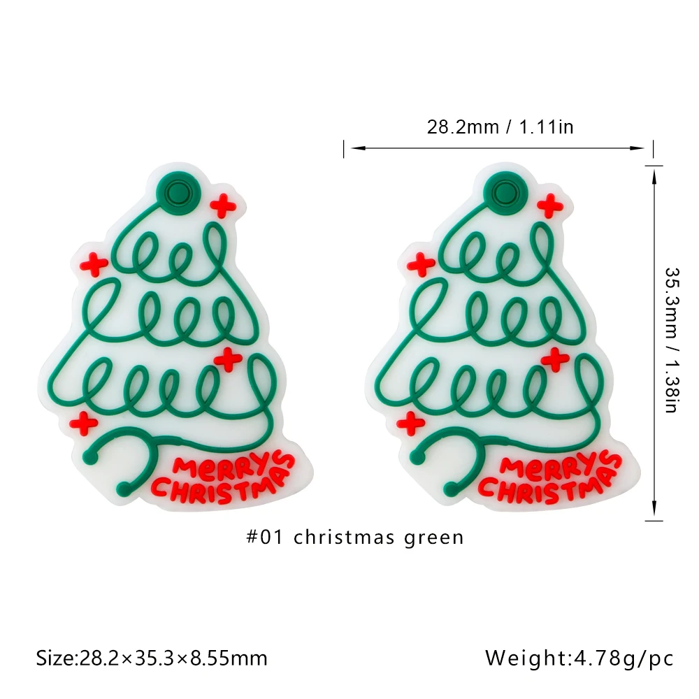 10Pcs/Lot New Christmas Tree Silicone Focal Beads For Jewelry Making DIY Beaded Pens Keychains Gifts Handmade Accessories