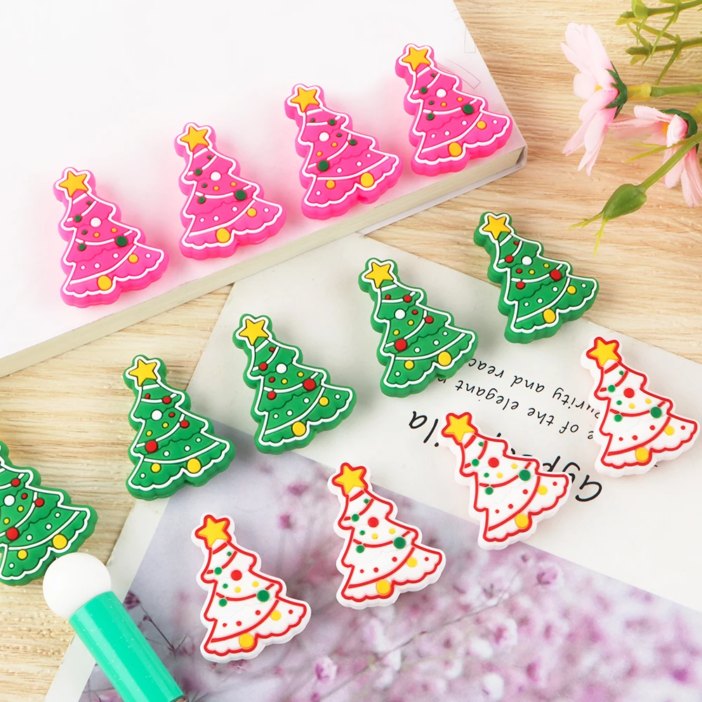 10Pcs/Lot New Christmas Tree Silicone Focal Beads For Jewelry Making DIY Beaded Pens Keychains Gifts Handmade Accessories
