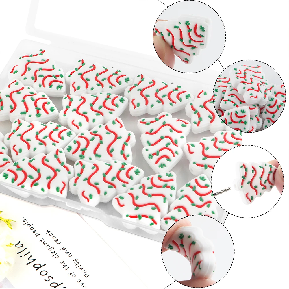 10Pcs/Lot New Christmas Tree Silicone Focal Beads For Jewelry Making DIY Beaded Pens Keychains Gifts Handmade Accessories