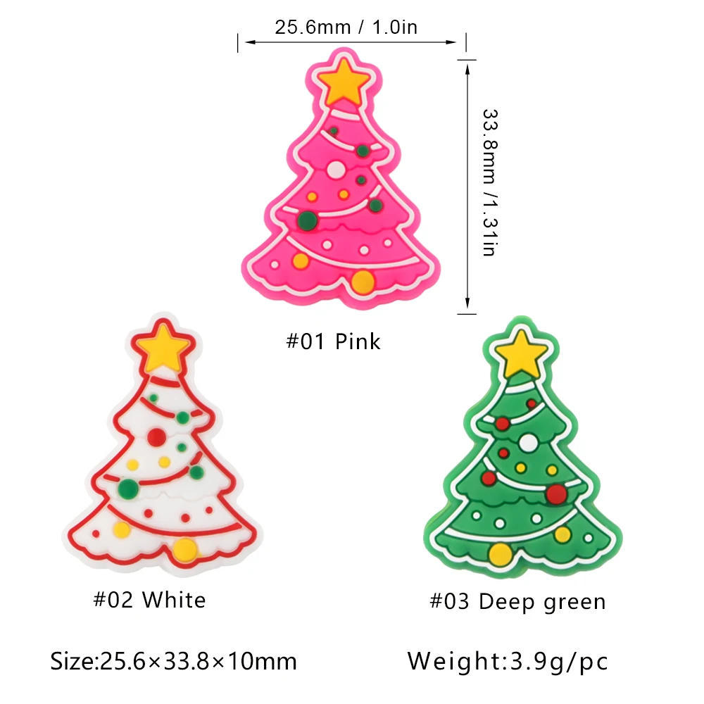 10Pcs/Lot New Christmas Tree Silicone Focal Beads For Jewelry Making DIY Beaded Pens Keychains Gifts Handmade Accessories