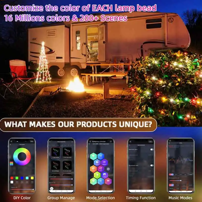 RGBIC LED String WS2812B Bluetooth USB Music Dream Color Light 5V Christmas Birthday Party Garland Decor Fairy Lights for Home
