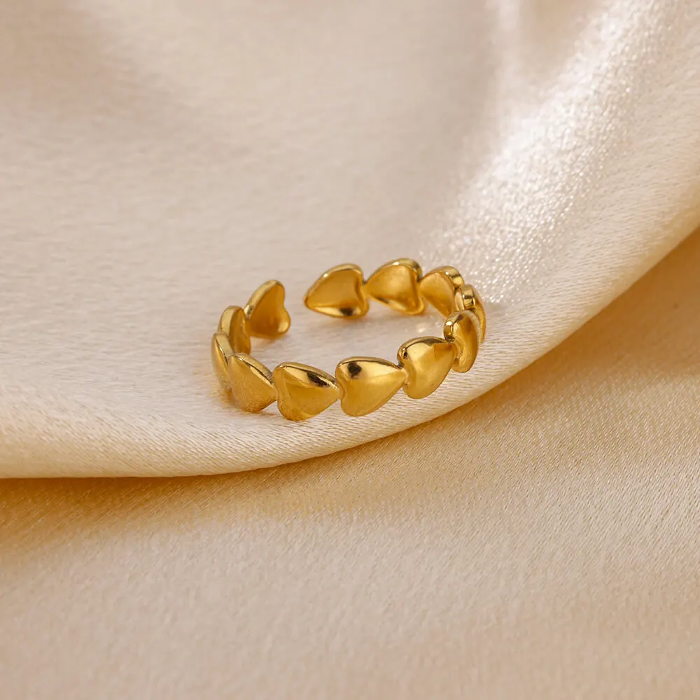 Stainless Steel Heart Rings For Women Opening Adjustable Gold Color Heart Ring Wedding Couple Christmas Jewelry Party Gifts