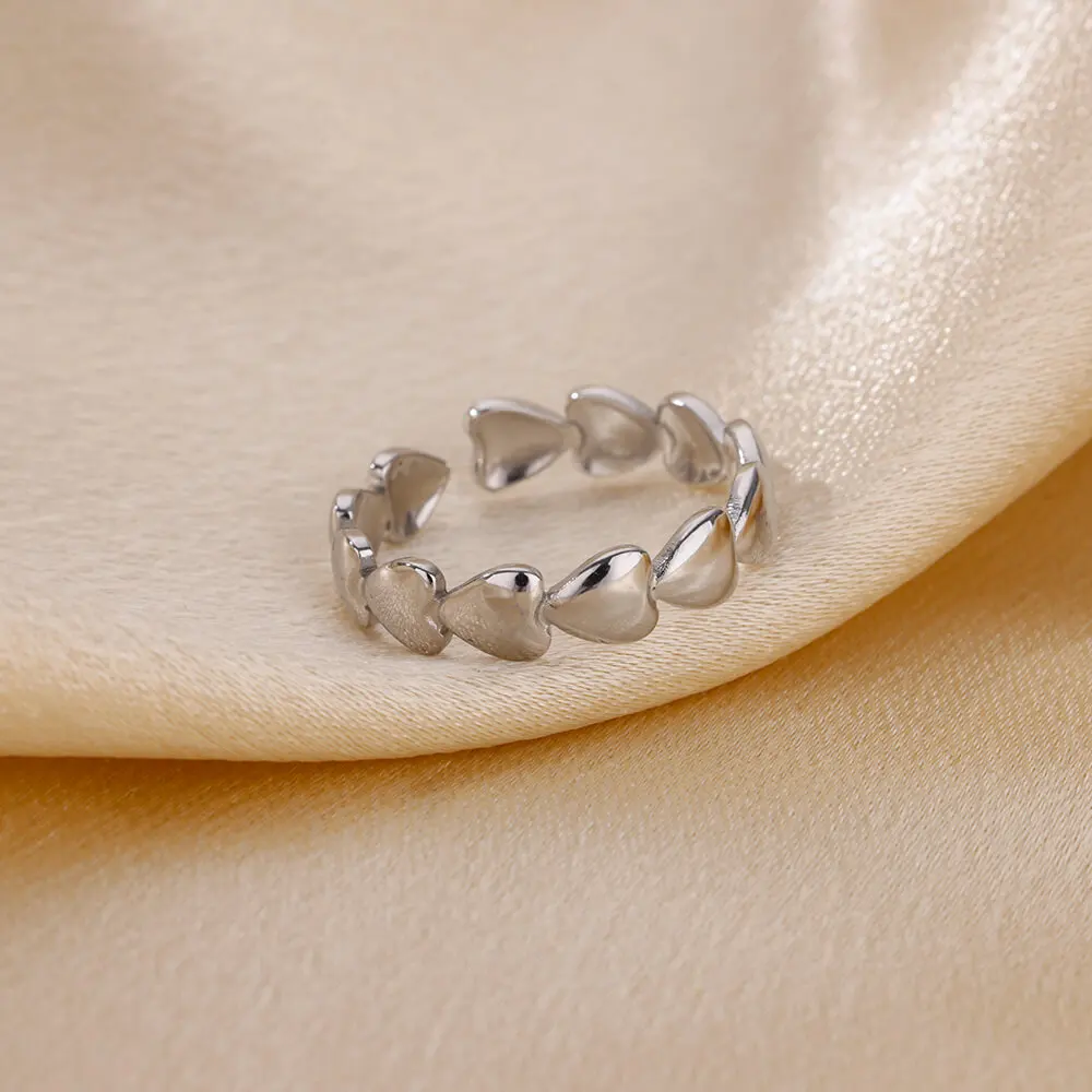 Stainless Steel Heart Rings For Women Opening Adjustable Gold Color Heart Ring Wedding Couple Christmas Jewelry Party Gifts