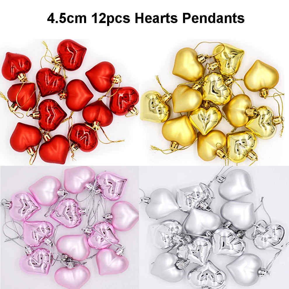 12Pcs Christmas Balls Xmas Tree Hanging Ornaments Ball Heart Stars Gold Red Pendants Merry Christmas Party Decor 2023 New Year