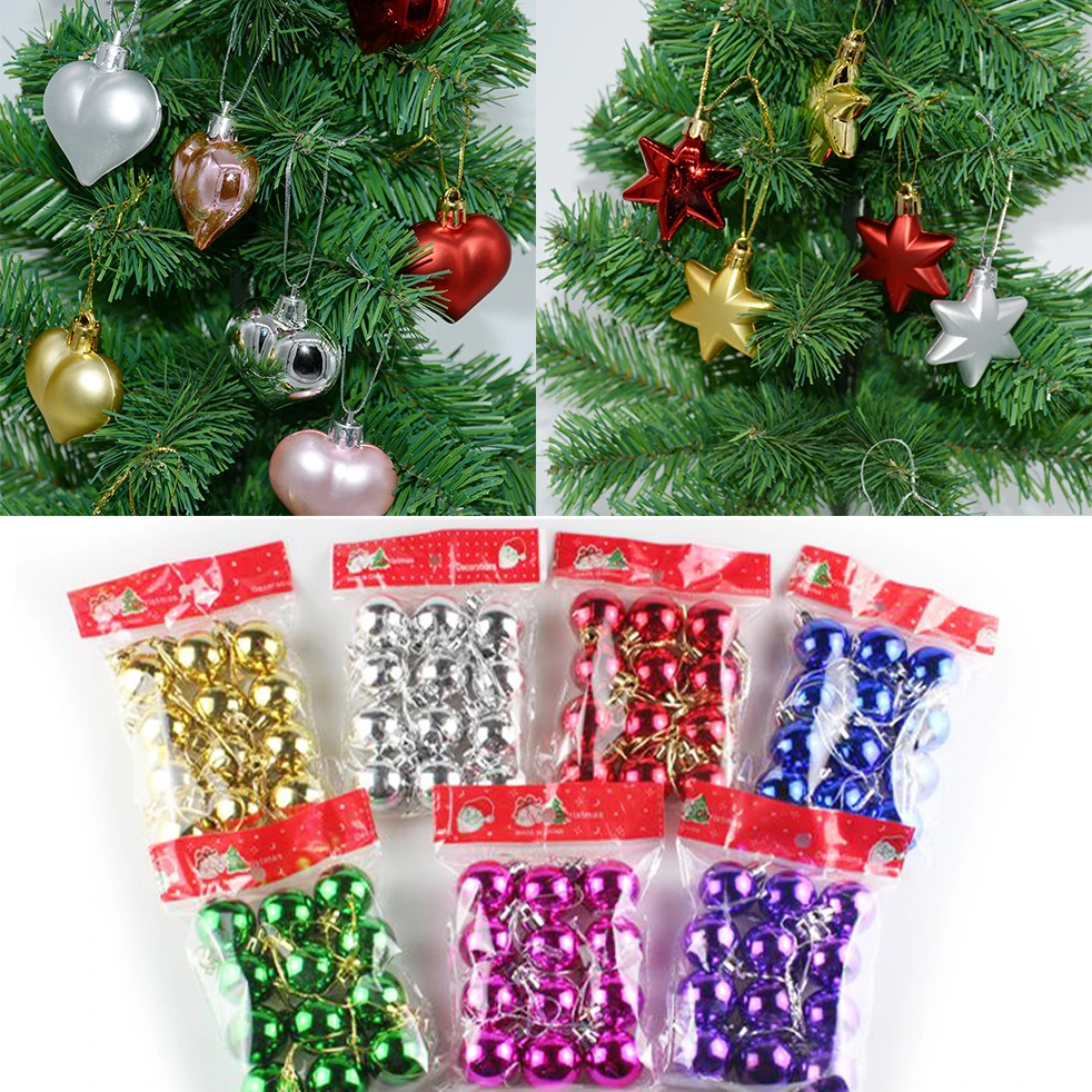 12Pcs Christmas Balls Xmas Tree Hanging Ornaments Ball Heart Stars Gold Red Pendants Merry Christmas Party Decor 2023 New Year
