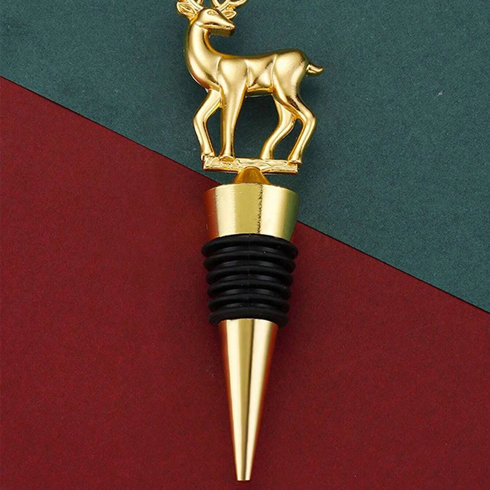 Christmas Deer Wine Bottle Stopper Golden Reindeer Wine Stopper for Party Wedding Xmas Wine Gift Bar Accessories