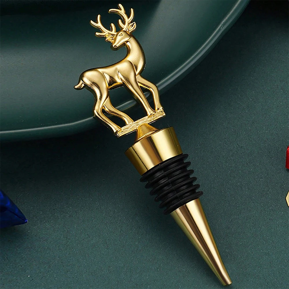 Christmas Deer Wine Bottle Stopper Golden Reindeer Wine Stopper for Party Wedding Xmas Wine Gift Bar Accessories